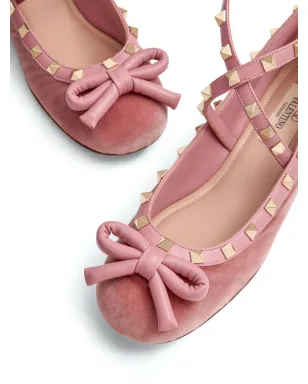 Valentino Garavani ロックスタッド ベルベット バレエフラット ピンク - サムネイル5
