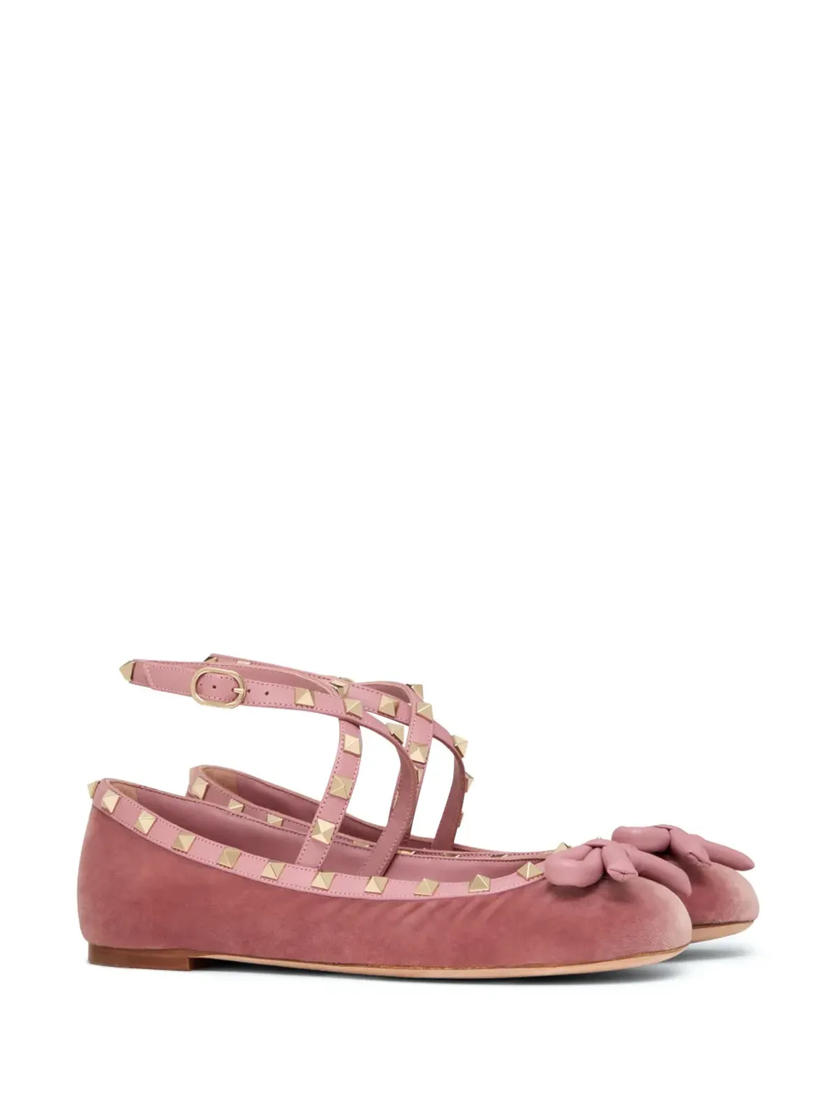 Valentino Garavani ロックスタッド ベルベット バレエフラット ピンク - 画像2