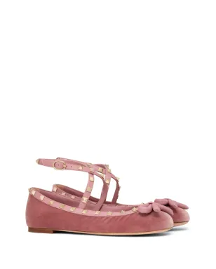 Valentino Garavani ロックスタッド ベルベット バレエフラット ピンク - サムネイル2