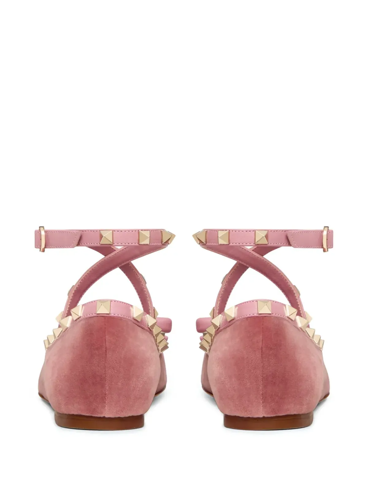 Valentino Garavani ロックスタッド ベルベット バレエフラット ピンク - 画像3