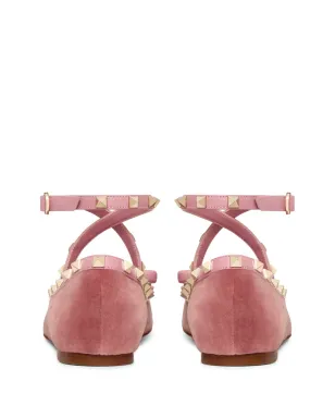 Valentino Garavani ロックスタッド ベルベット バレエフラット ピンク - サムネイル3