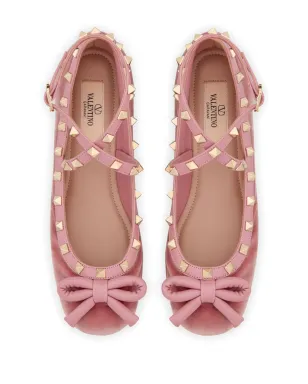 Valentino Garavani ロックスタッド ベルベット バレエフラット ピンク - サムネイル4