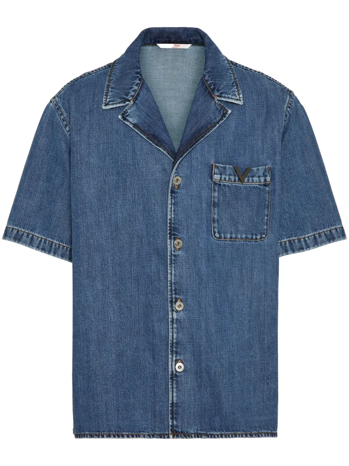 Valentino Garavani Vディテール デニムボウリングシャツ ブルー - 画像1