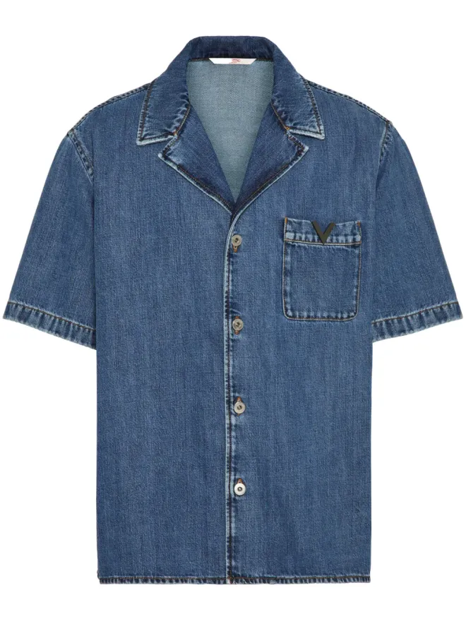 Valentino Garavani Valentino Garavani Vディテール デニムボウリングシャツ ブルーの商品画像