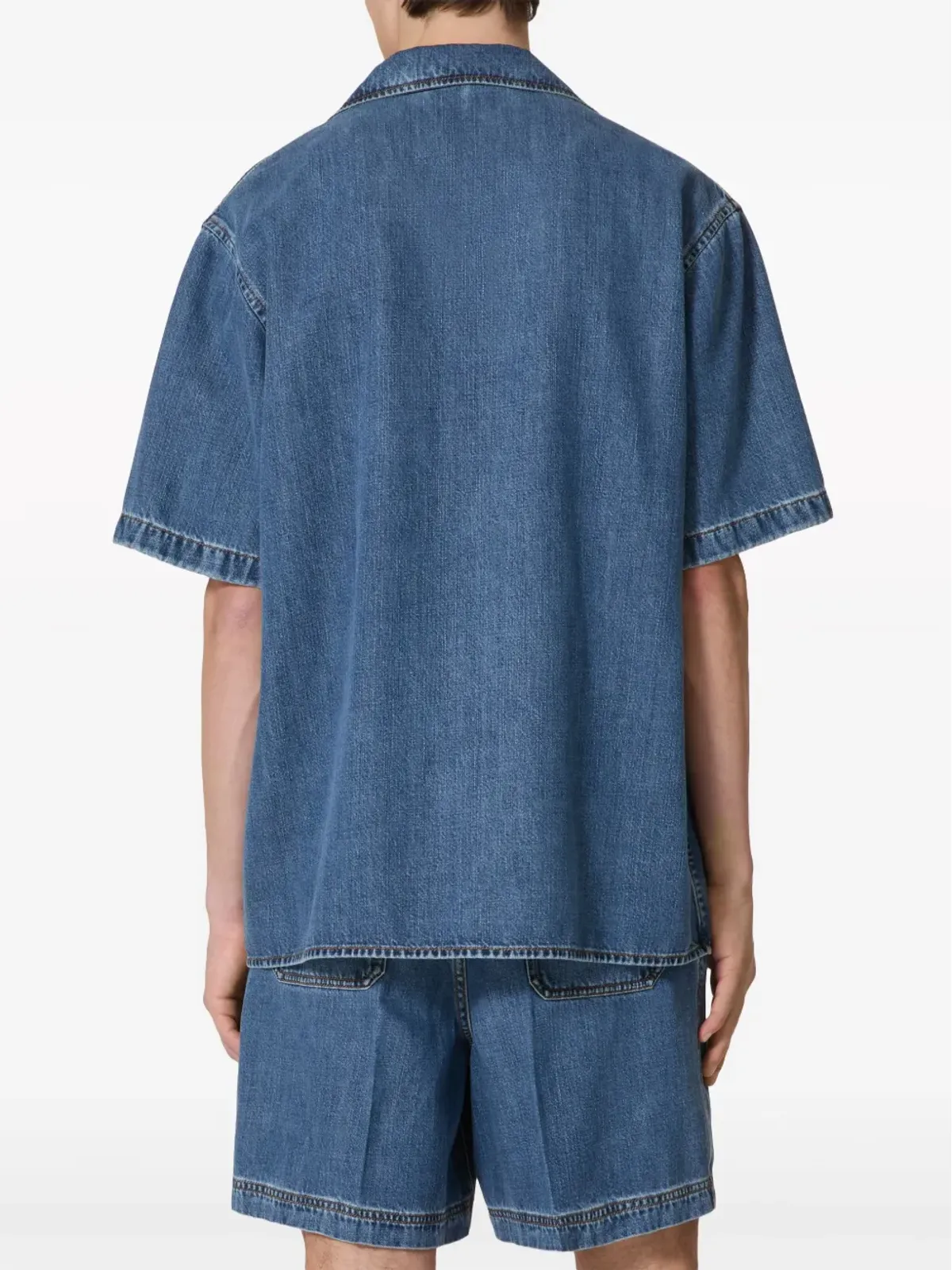 Valentino Garavani Vディテール デニムボウリングシャツ ブルー - 画像4