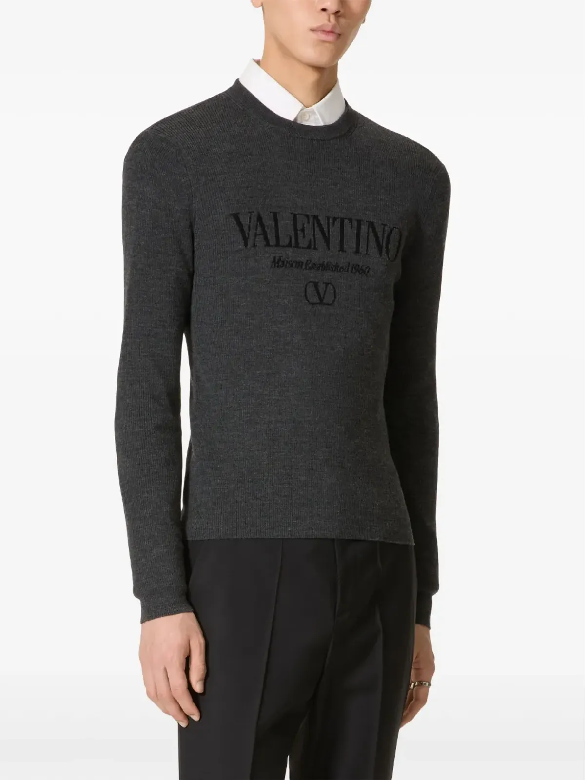 Valentino Garavani ロゴ入りインターシャ バージンウール セーター - 画像3