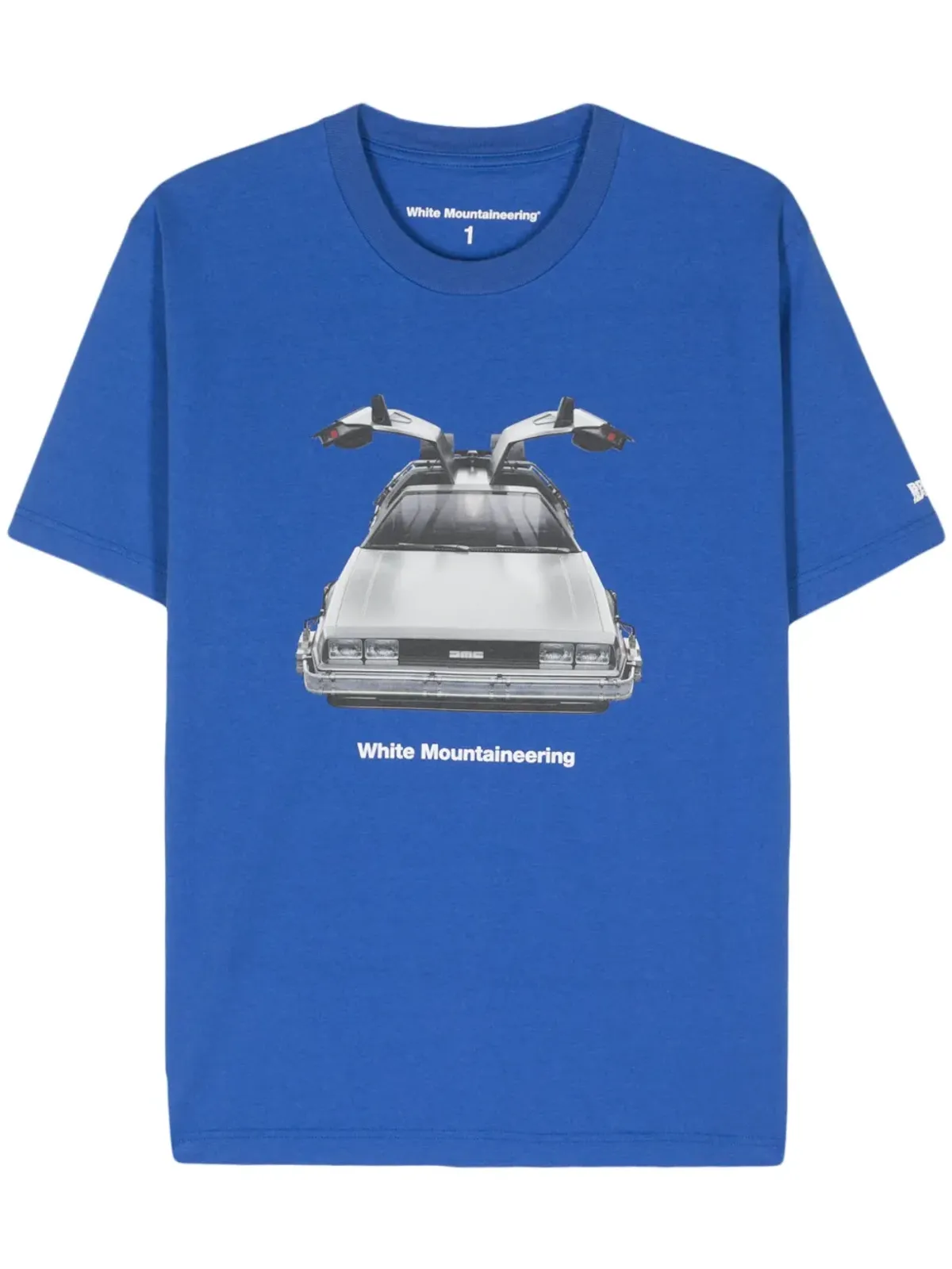 White Mountaineering デロリアン コットン Tシャツ ブルー - 画像1