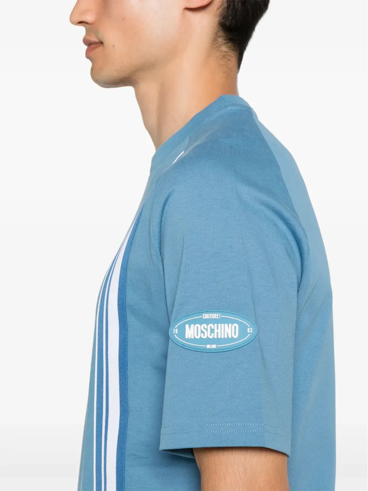 Moschino ストライプパッチ コットン Tシャツ - ブルー - 画像5