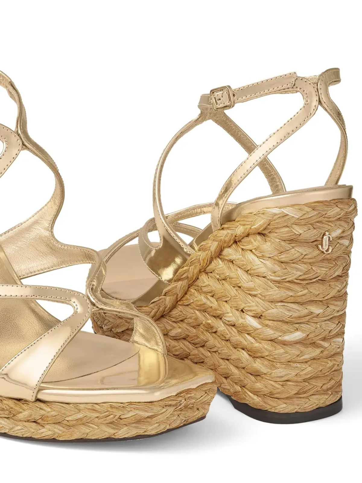 Jimmy Choo 110mm Ayla ラフィア ウェッジサンダル - ゴールド - 画像5