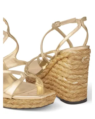 Jimmy Choo 110mm Ayla ラフィア ウェッジサンダル - ゴールド - サムネイル5