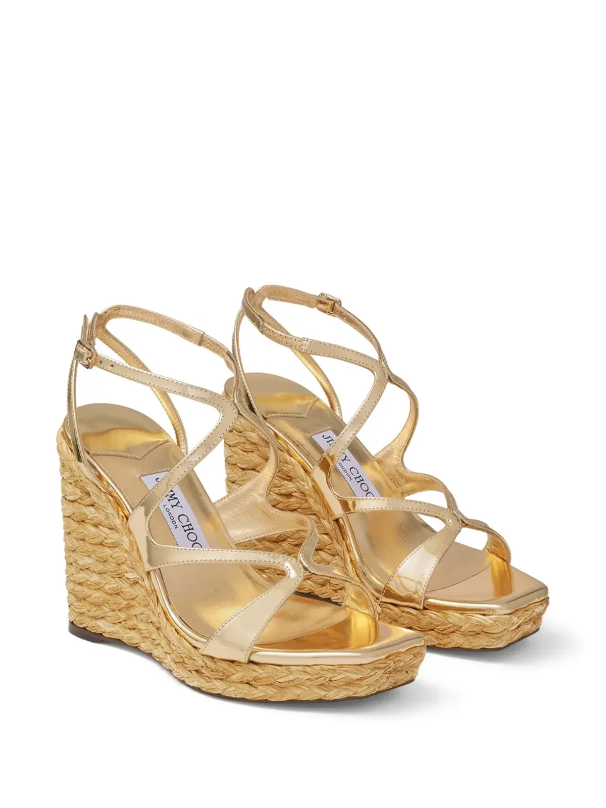 Jimmy Choo 110mm Ayla ラフィア ウェッジサンダル - ゴールド - 画像2