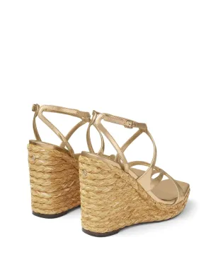 Jimmy Choo 110mm Ayla ラフィア ウェッジサンダル - ゴールド - サムネイル3