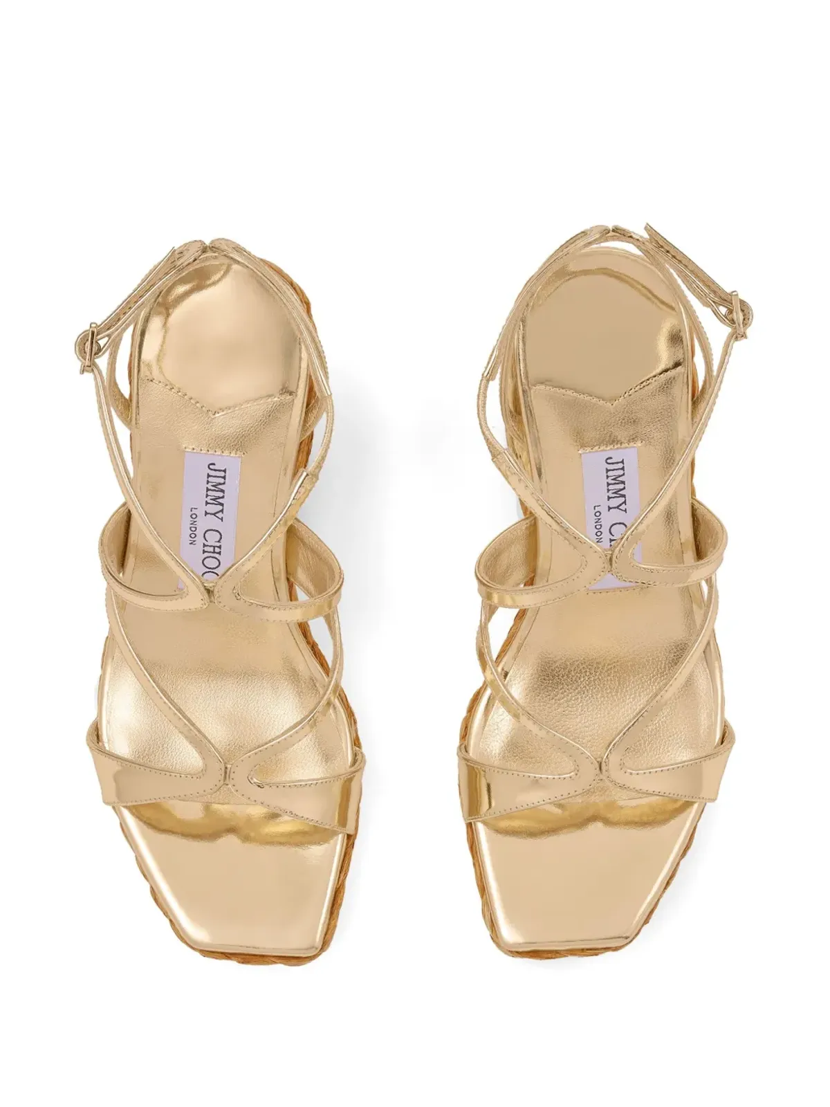 Jimmy Choo 110mm Ayla ラフィア ウェッジサンダル - ゴールド - 画像4