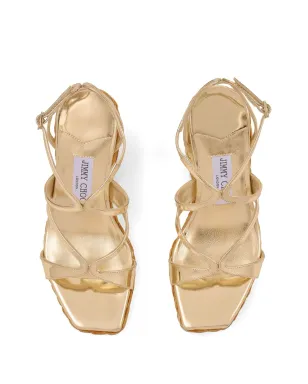 Jimmy Choo 110mm Ayla ラフィア ウェッジサンダル - ゴールド - サムネイル4