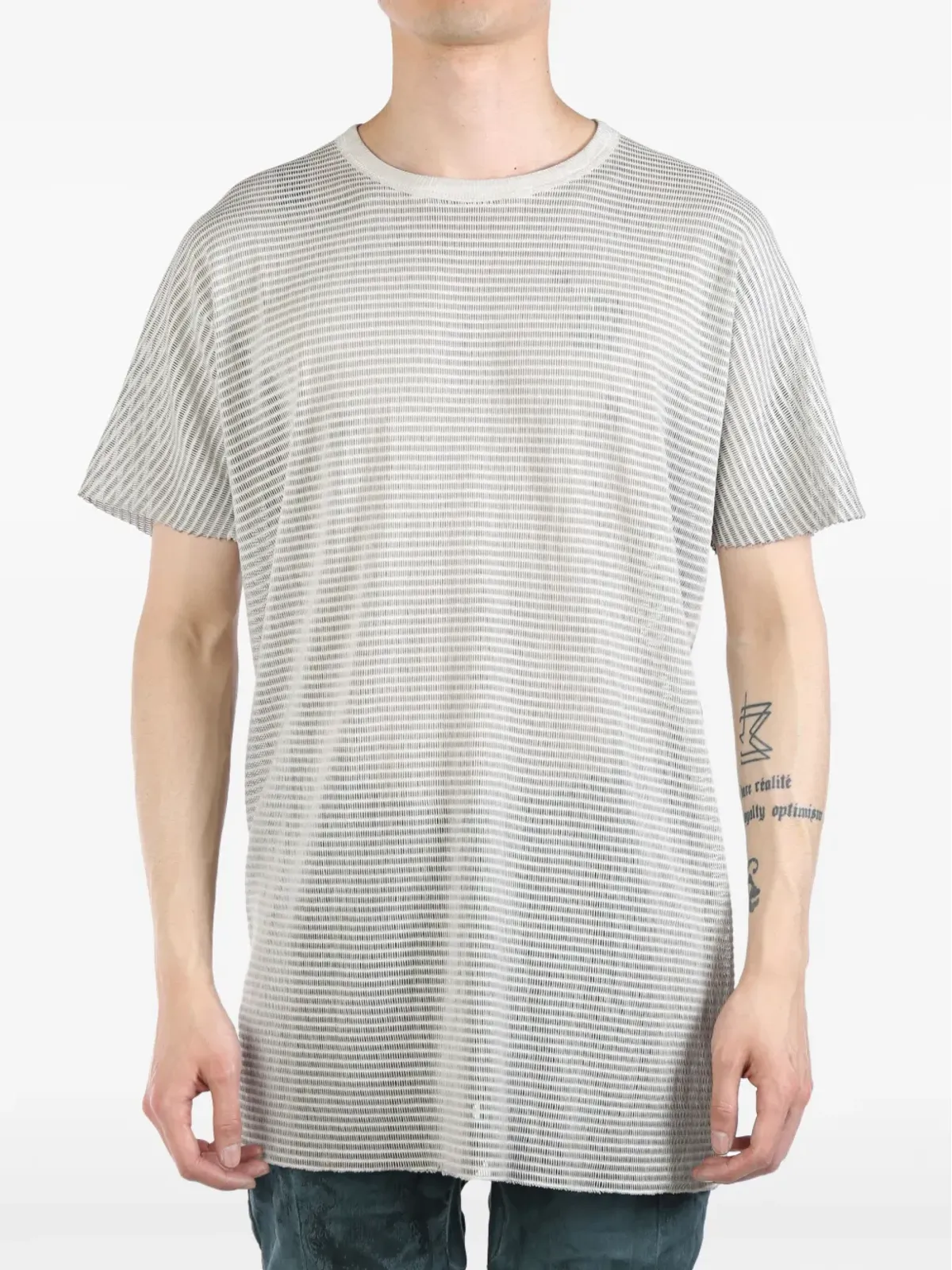 Boris Bidjan Saberi ボリス・ビジャン・サベリ ストライプ ラウンドネック Tシャツ - グレー - 画像2