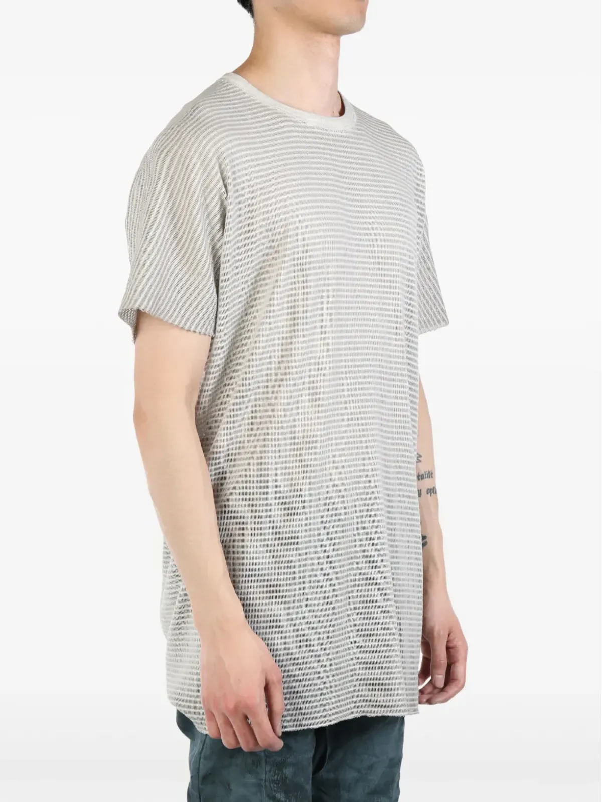 Boris Bidjan Saberi ボリス・ビジャン・サベリ ストライプ ラウンドネック Tシャツ - グレー - 画像3