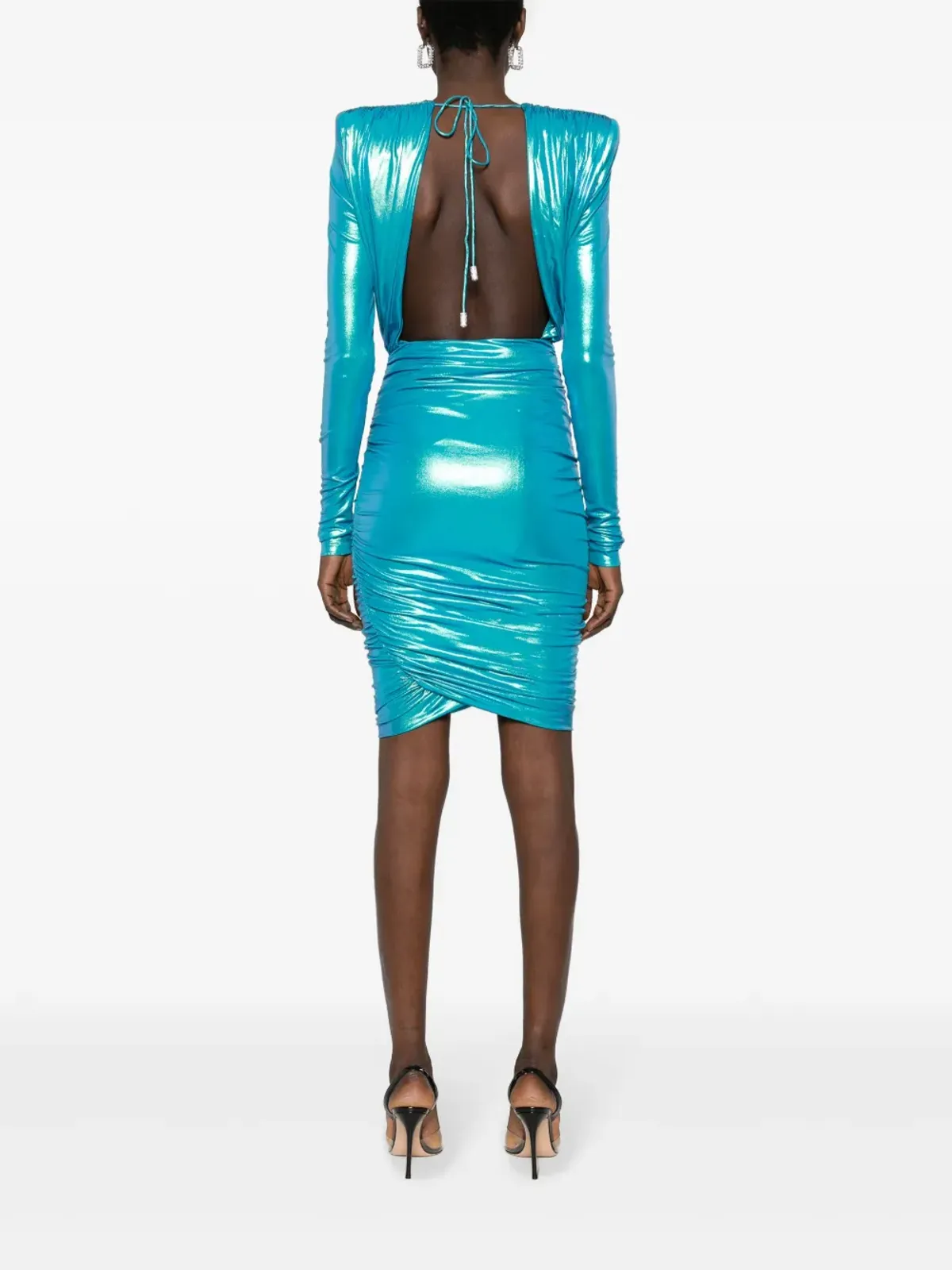 Alexandre Vauthier ラミネート仕上げのルーシュ ミディドレス - ブルー - 画像4