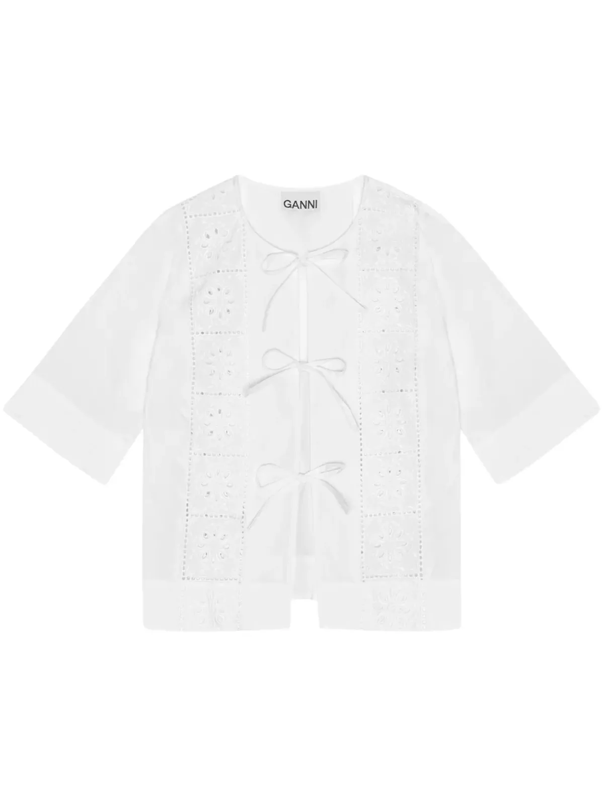 GANNI 刺繍タイ結びブラウス - 画像1