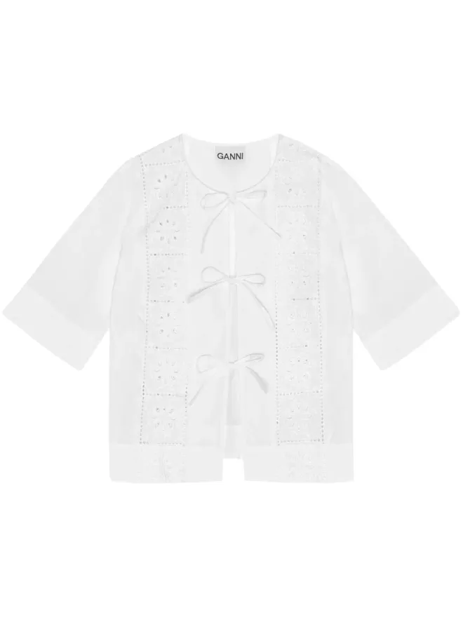Ganni GANNI 刺繍タイ結びブラウスの商品画像