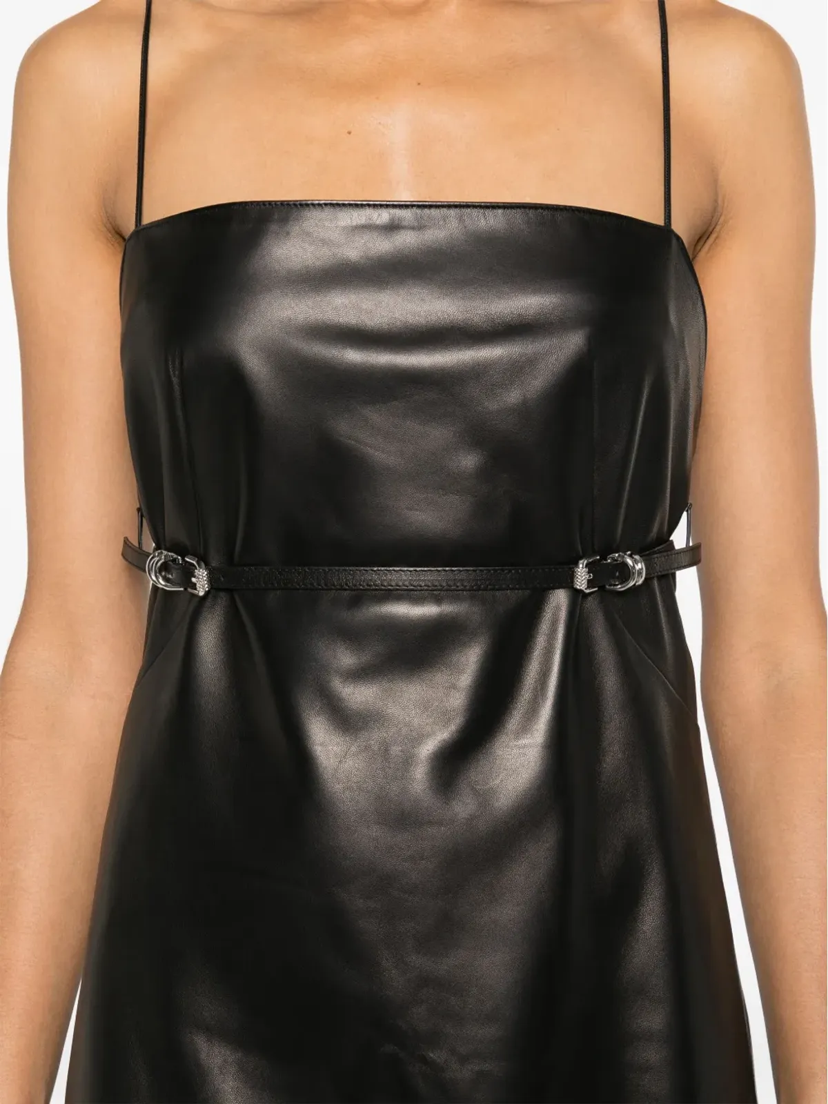 Givenchy ベルト付きレザーミニドレス ブラック - 画像5