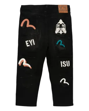 EVISU ロゴパッチ クロップドジーンズ - サムネイル2
