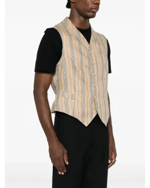 Romeo Gigli Pre-Owned 1990年代ストライプヘリンボーンベスト - Neutrals - サムネイル3