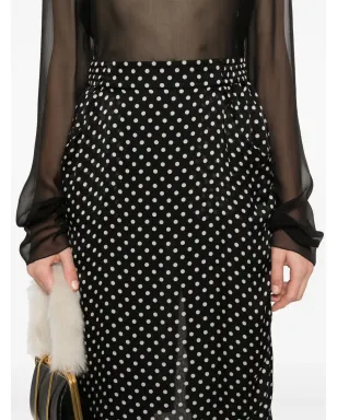 Saint Laurent ポルカドット シルク ミディスカート ブラック - サムネイル5