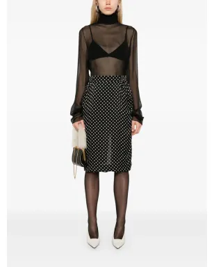 Saint Laurent ポルカドット シルク ミディスカート ブラック - サムネイル2