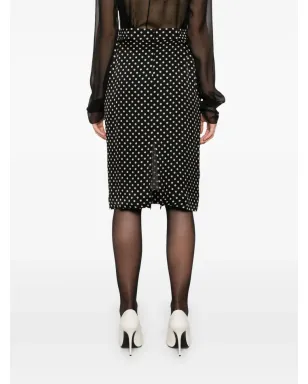 Saint Laurent ポルカドット シルク ミディスカート ブラック - サムネイル4