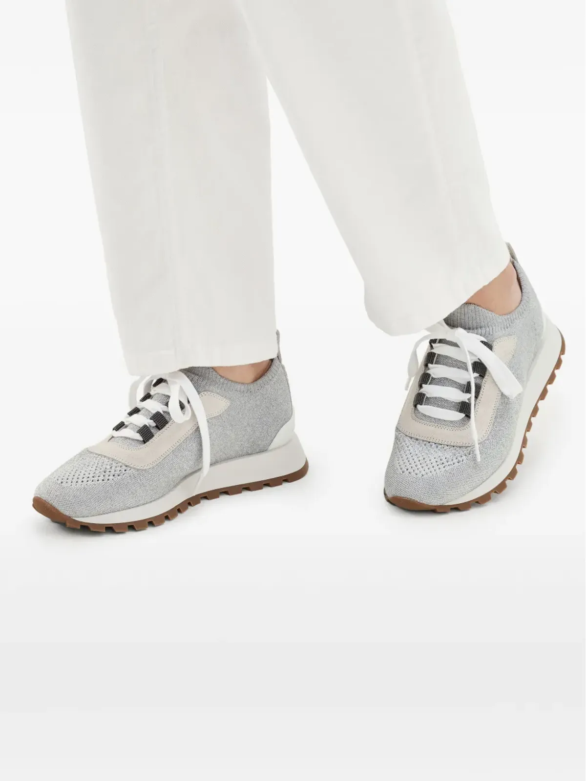 Brunello Cucinelli パネル付きレースアップスニーカー - グレー - 画像5