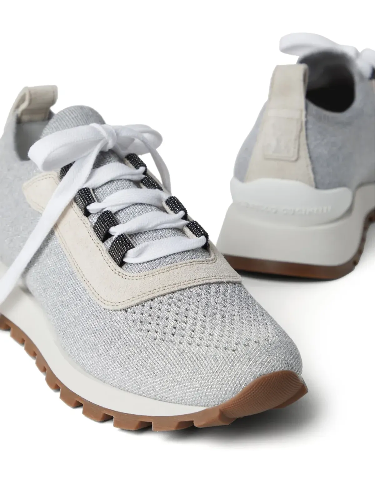 Brunello Cucinelli パネル付きレースアップスニーカー - グレー - 画像4
