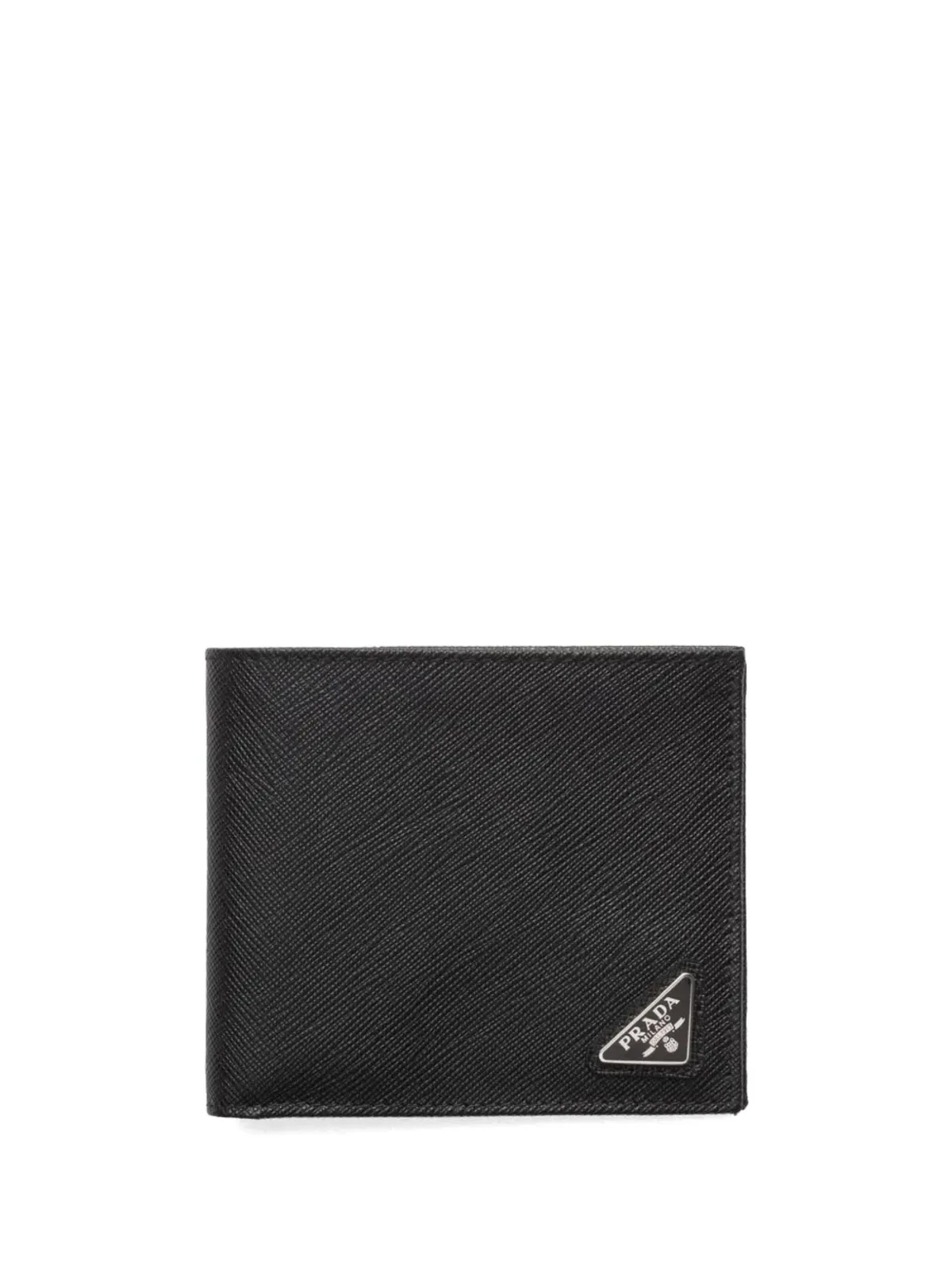 Prada トライアングルロゴ 二つ折りレザーウォレット - ブラック - 画像1
