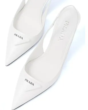 Prada 75mmパテントレザー・スリングバックパンプス ホワイト - サムネイル5