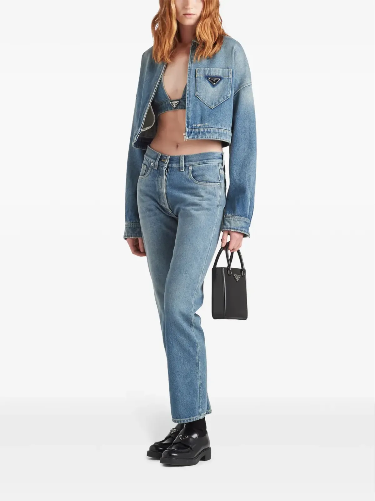 Prada ローライズ オーガニックデニム ジーンズ ブルー - 画像2