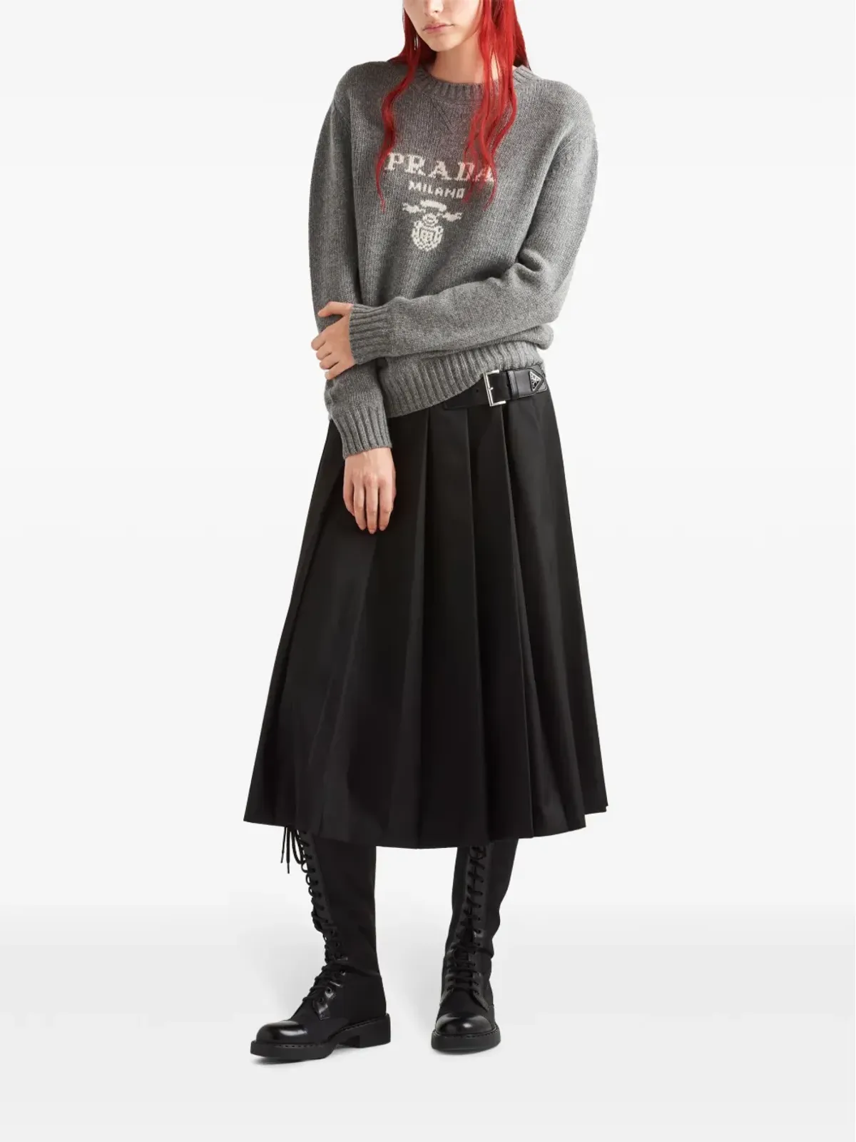 Prada ロゴ入りインターシャ カシミアセーター - グレー - 画像2