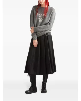Prada ロゴ入りインターシャ カシミアセーター - グレー - サムネイル2