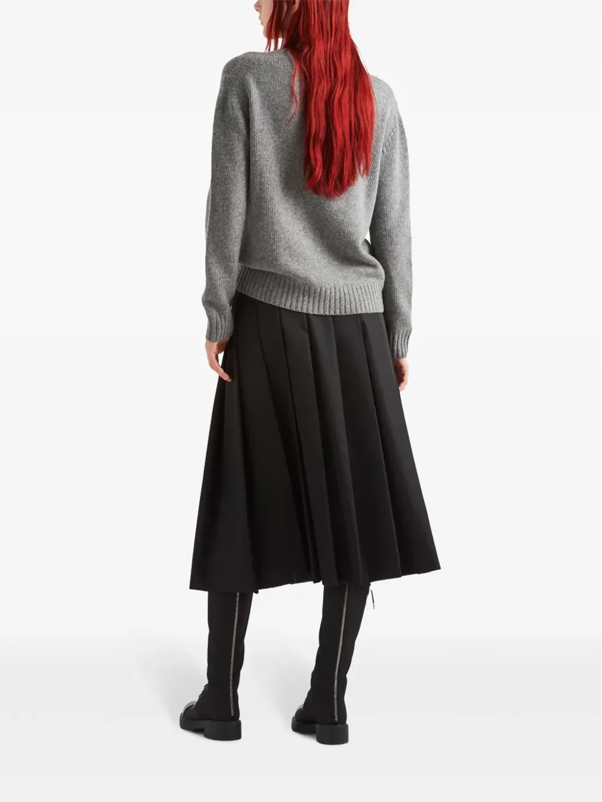 Prada ロゴ入りインターシャ カシミアセーター - グレー - 画像3