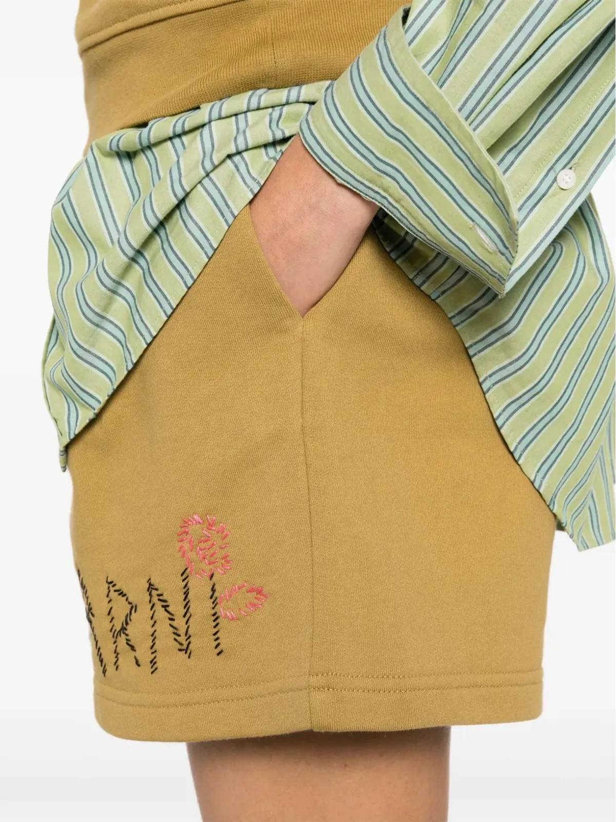 Marni ロゴ刺繍トラックショーツ イエロー - 画像5
