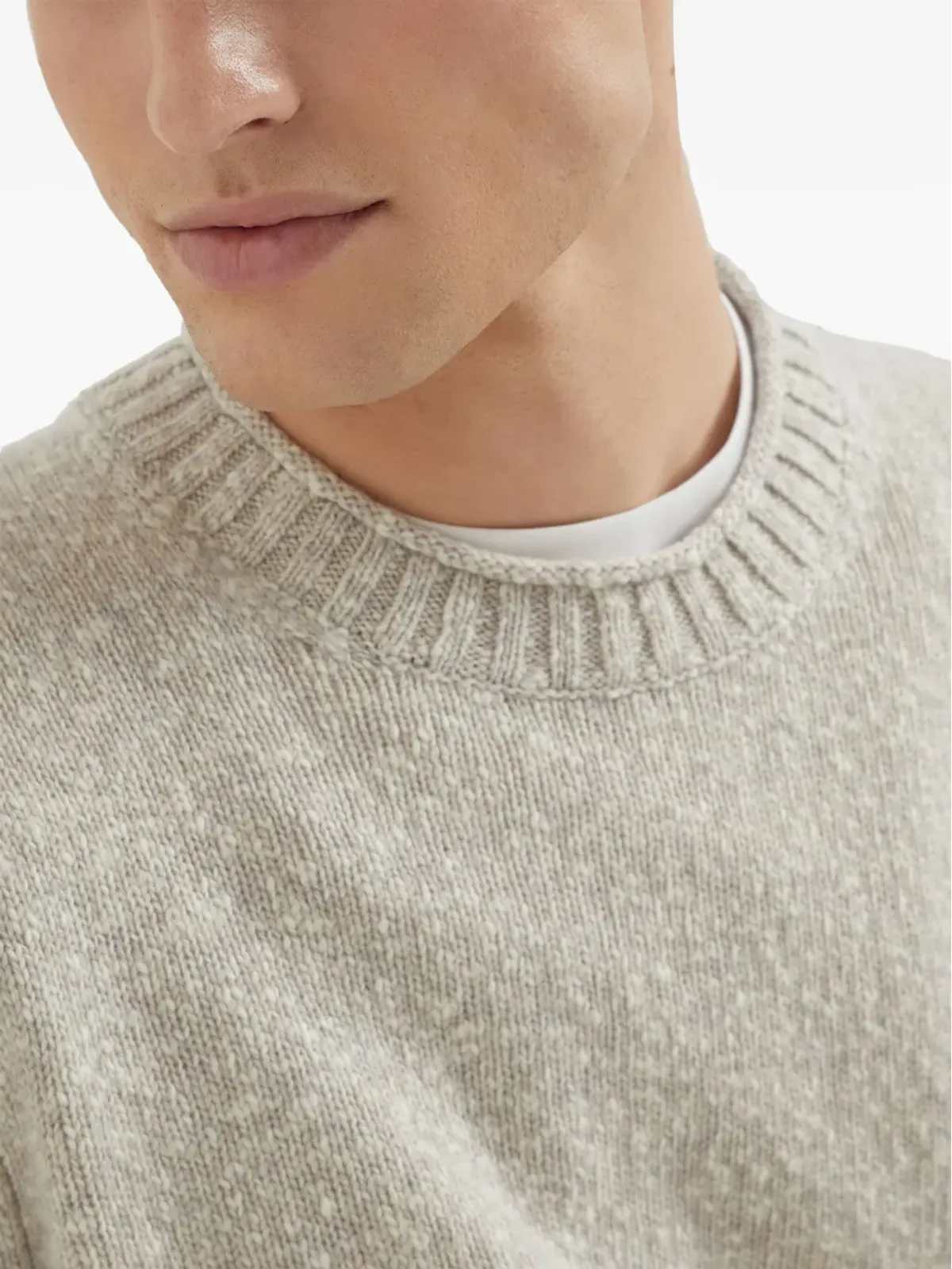 Brunello Cucinelli クルーネック メランジ セーター ホワイト - 画像5