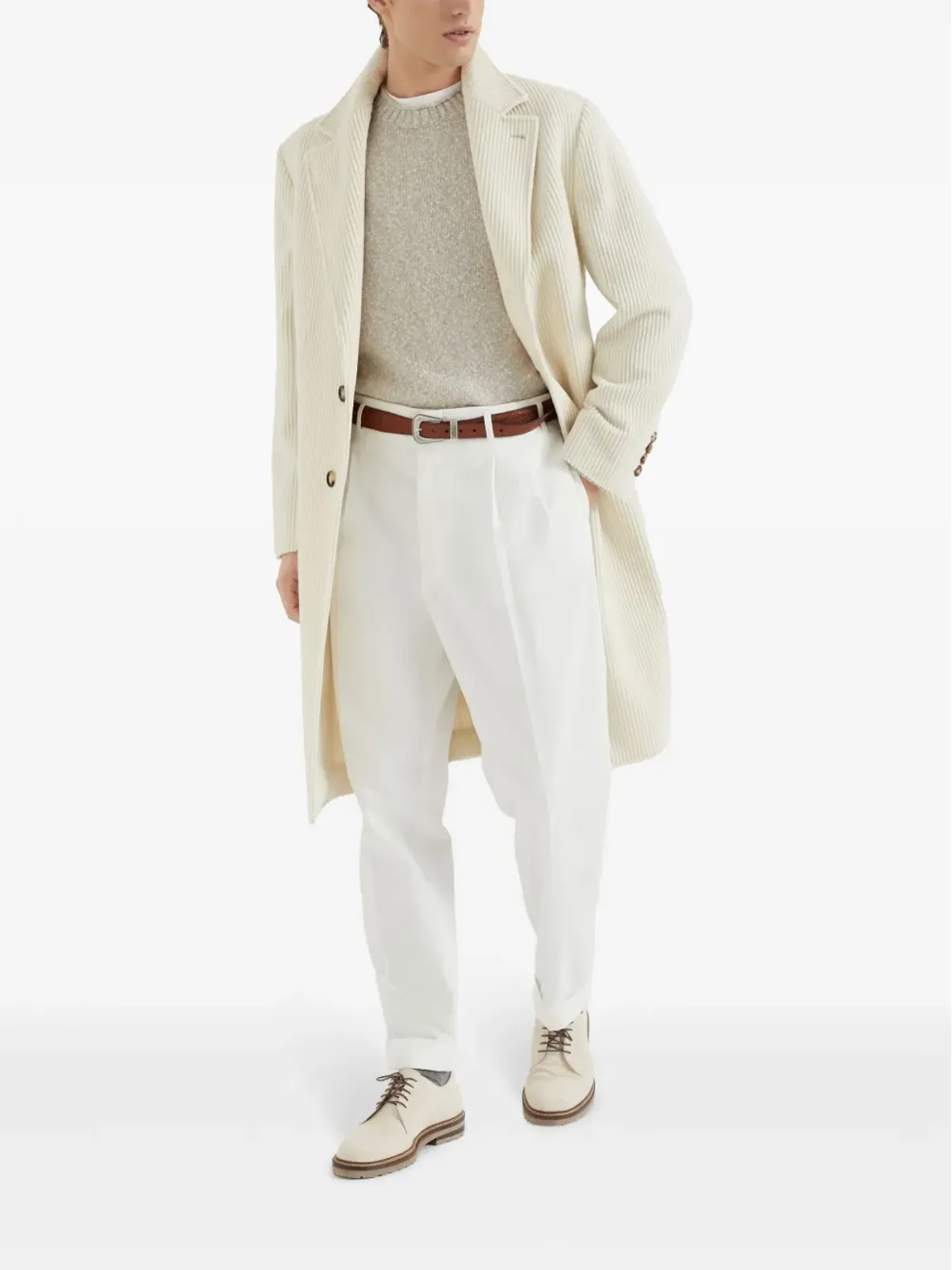 Brunello Cucinelli クルーネック メランジ セーター ホワイト - 画像2