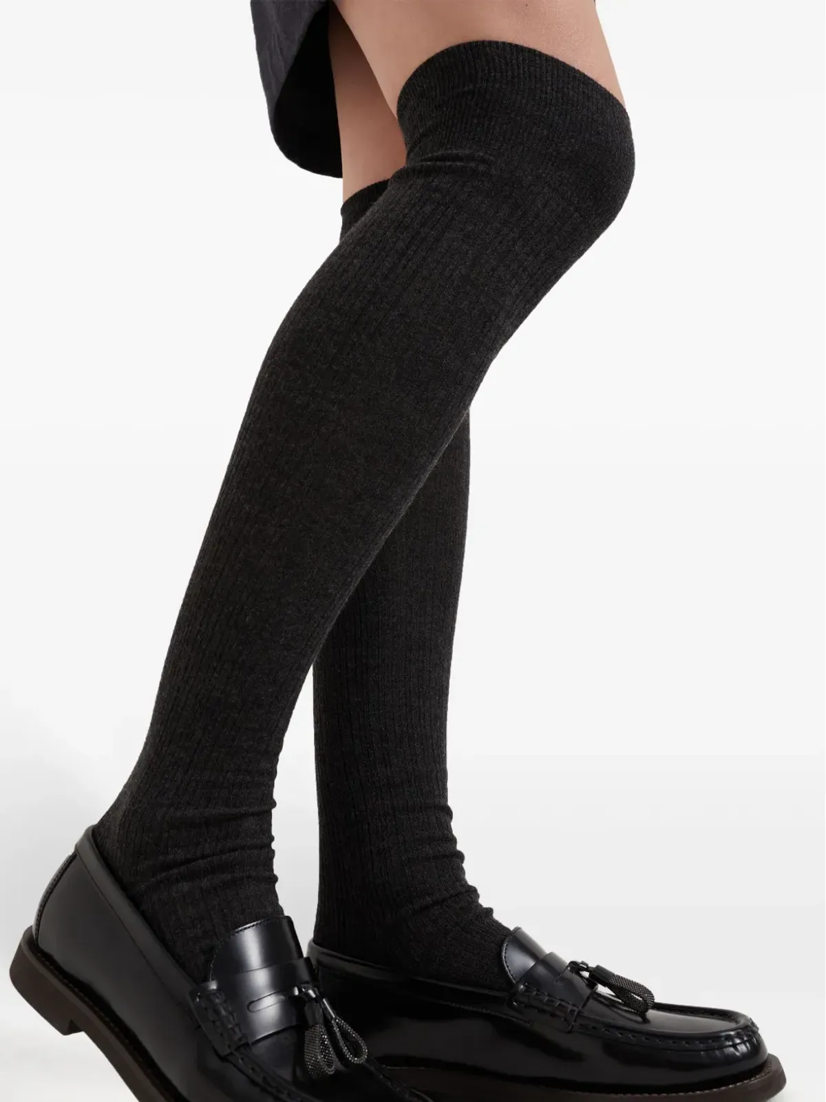 Brunello Cucinelli リブ編みニーハイソックス グレー - 画像4
