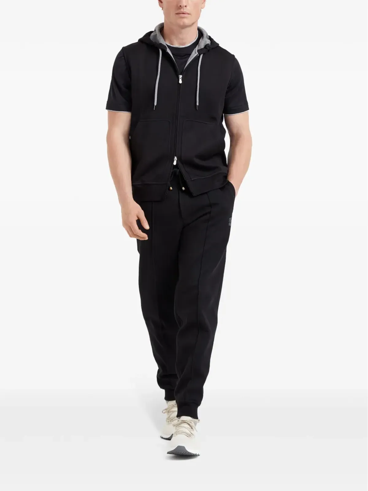 Brunello Cucinelli 袖なしジップアップフーディー - ブラック - 画像2