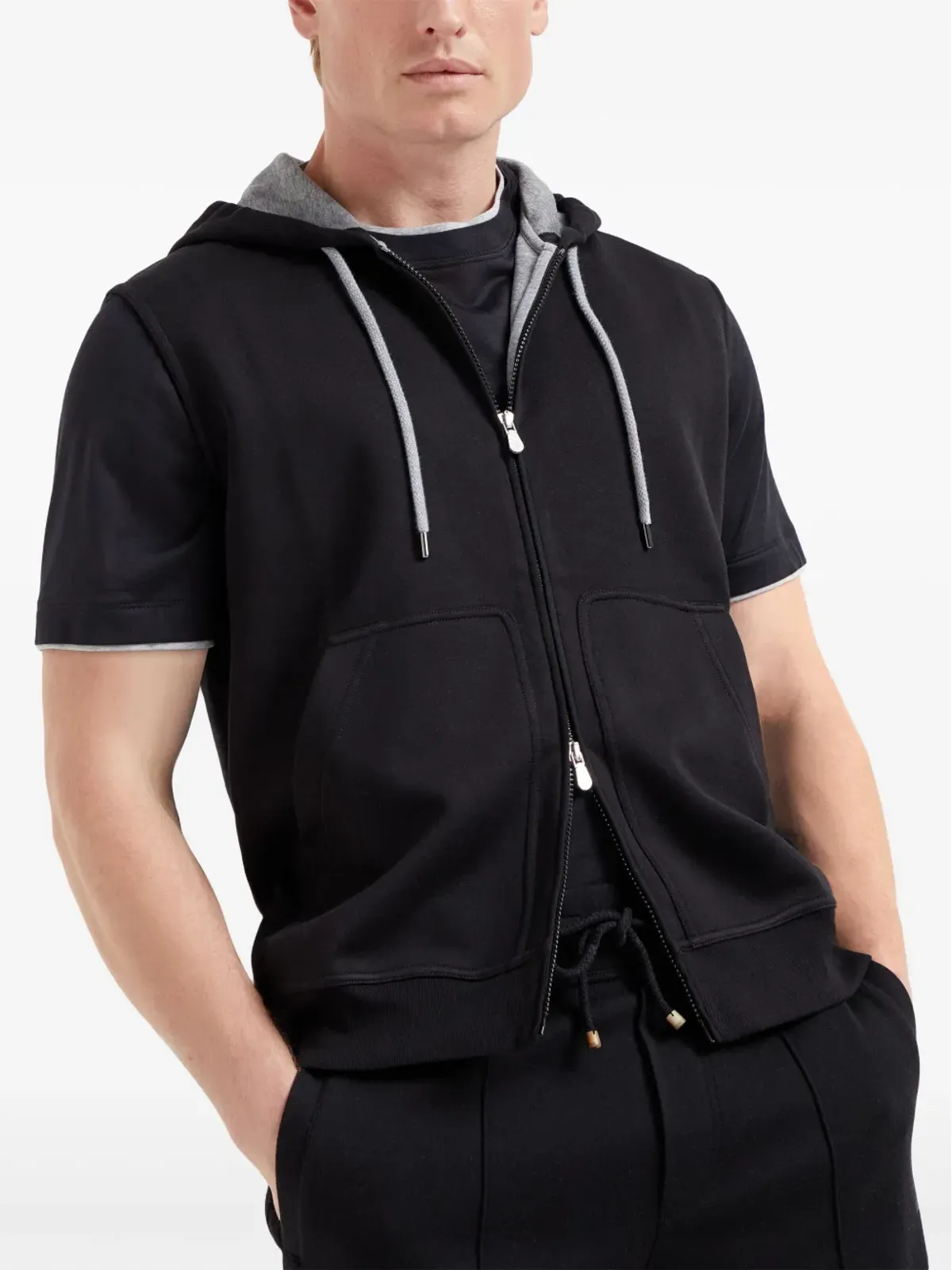 Brunello Cucinelli 袖なしジップアップフーディー - ブラック - 画像3