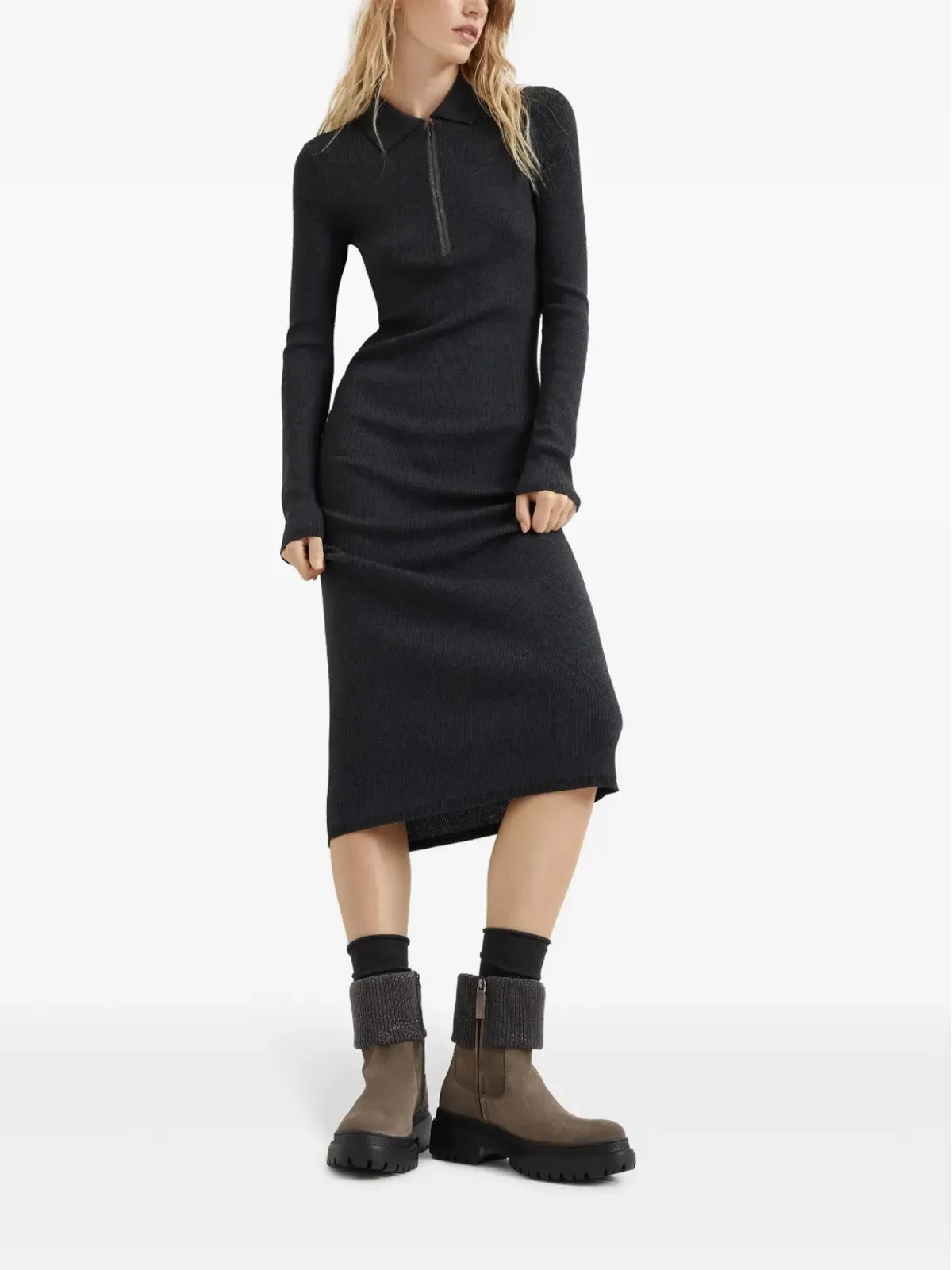 Brunello Cucinelli モニリ-トリム ブロックヒール アンクルブーツ - ブラウン - 画像5