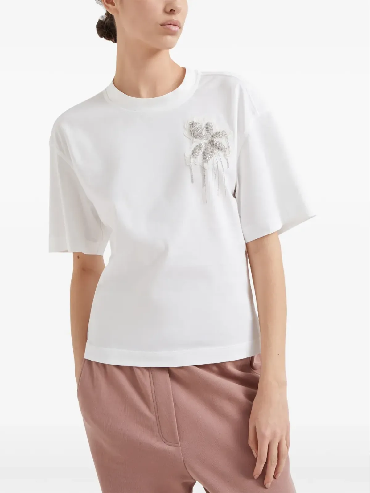 Brunello Cucinelli ビーズ装飾のコットンTシャツ - 画像3