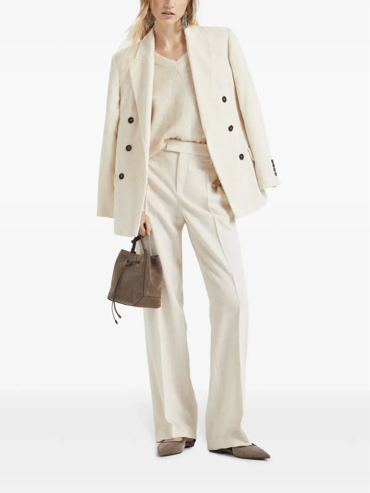 Brunello Cucinelli コーデュロイ ダブルブレスト ブレザー - ホワイト - 画像2