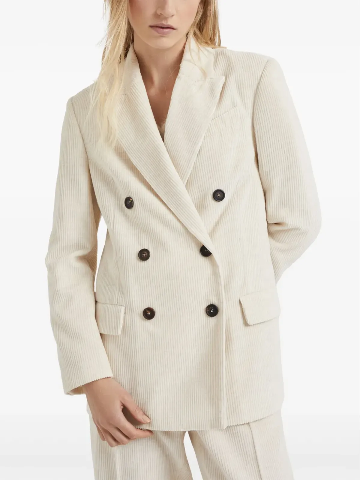 Brunello Cucinelli コーデュロイ ダブルブレスト ブレザー - ホワイト - 画像3