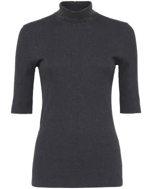 Brunello Cucinelli ハイネックリブニットTシャツ - ブラック - サムネイル1