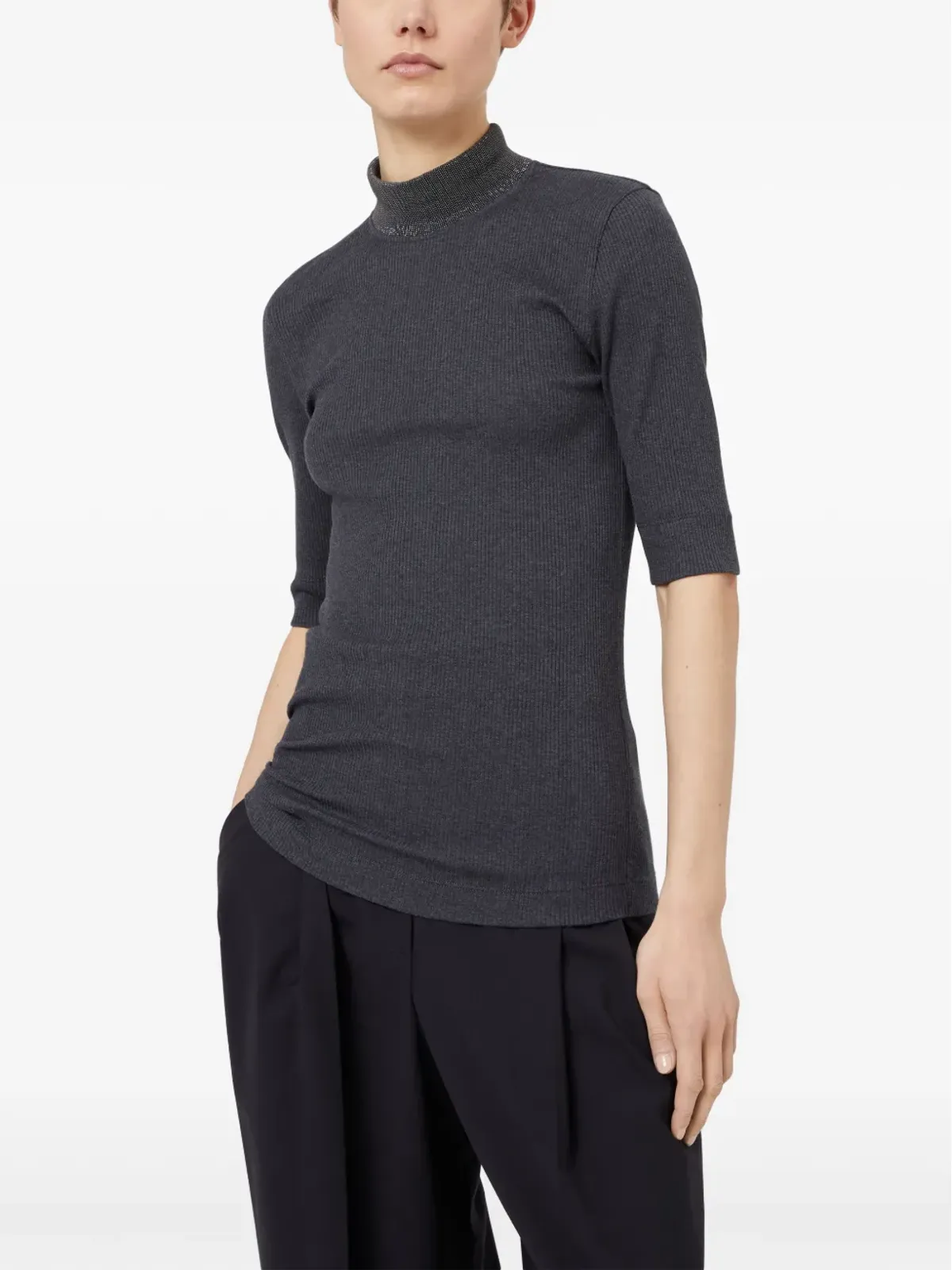 Brunello Cucinelli ハイネックリブニットTシャツ - ブラック - 画像3