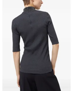 Brunello Cucinelli ハイネックリブニットTシャツ - ブラック - サムネイル4